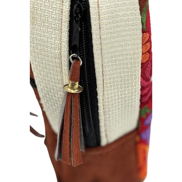 Handmade Guatemala Embroidered Mini Backpack Suede & Woven Fabric Material - Picture 6 of 9